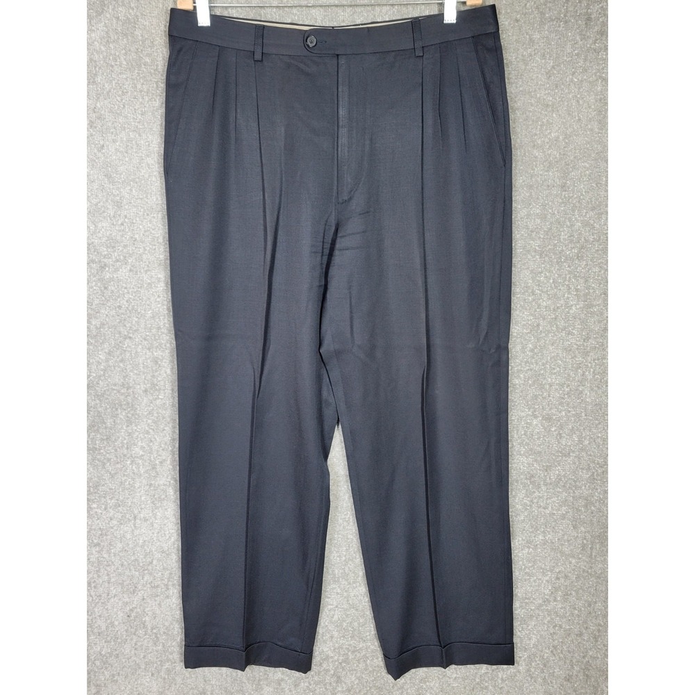 Zanella Pleated Wool Dress Pants Mens Size 36x28 Blue Lined Pockets Cuffed Hem